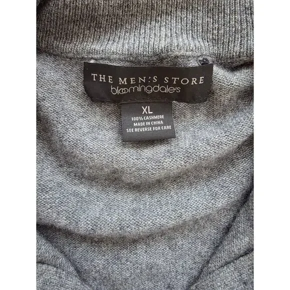 BLOOMINDALES Sweater Mens Cashmere 1/4 Zip Pullover Y2K XL Gray A001656